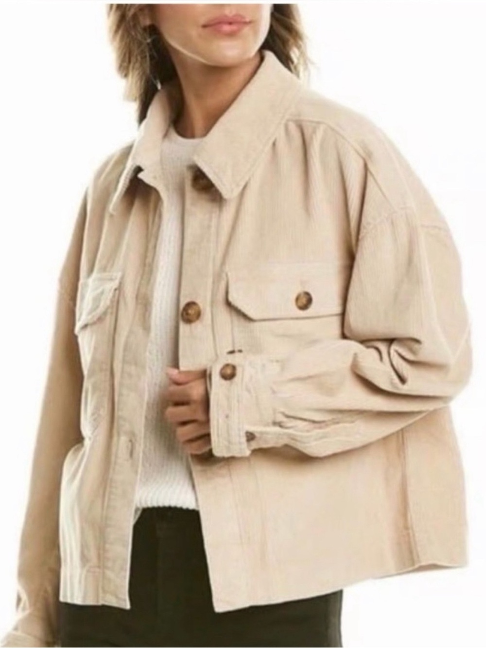 7 For All Mankind- Beige Corduroy Oversized Jean Jacket